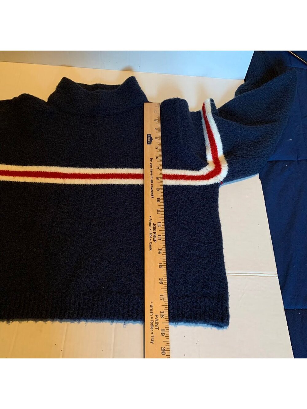 Mango W2K Basics Navy Blue Turtleneck Sweater Red and White Stripes, Size XS - Picture 4 of 7